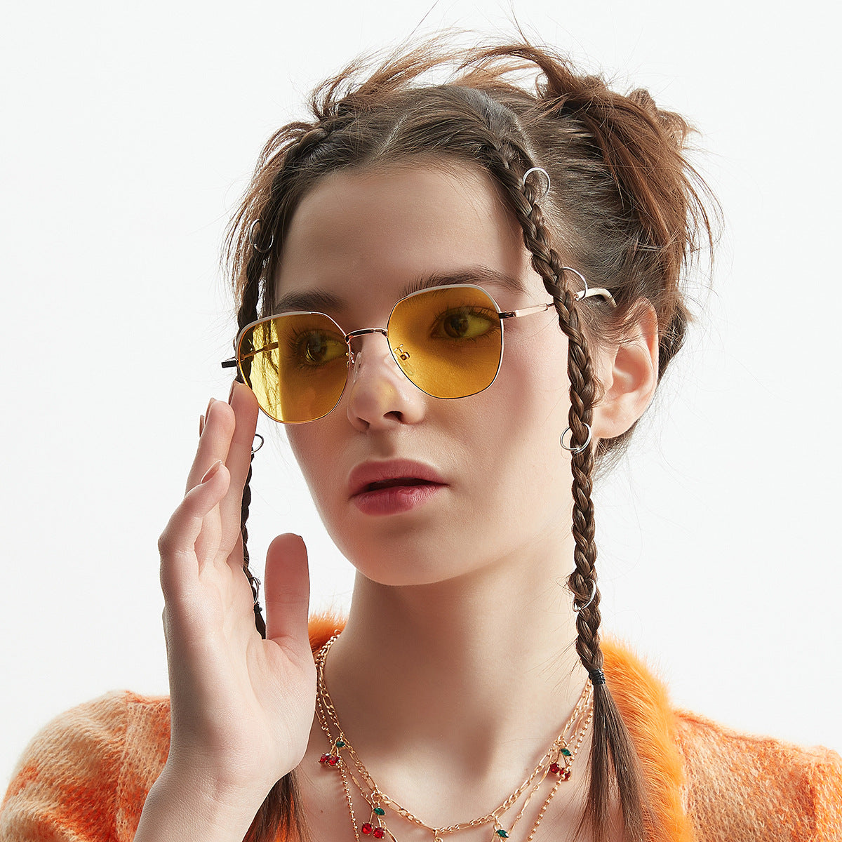Damen modische Sonnenbrille mit schmalem Metallrahmen und blauen Gläsern Brehn