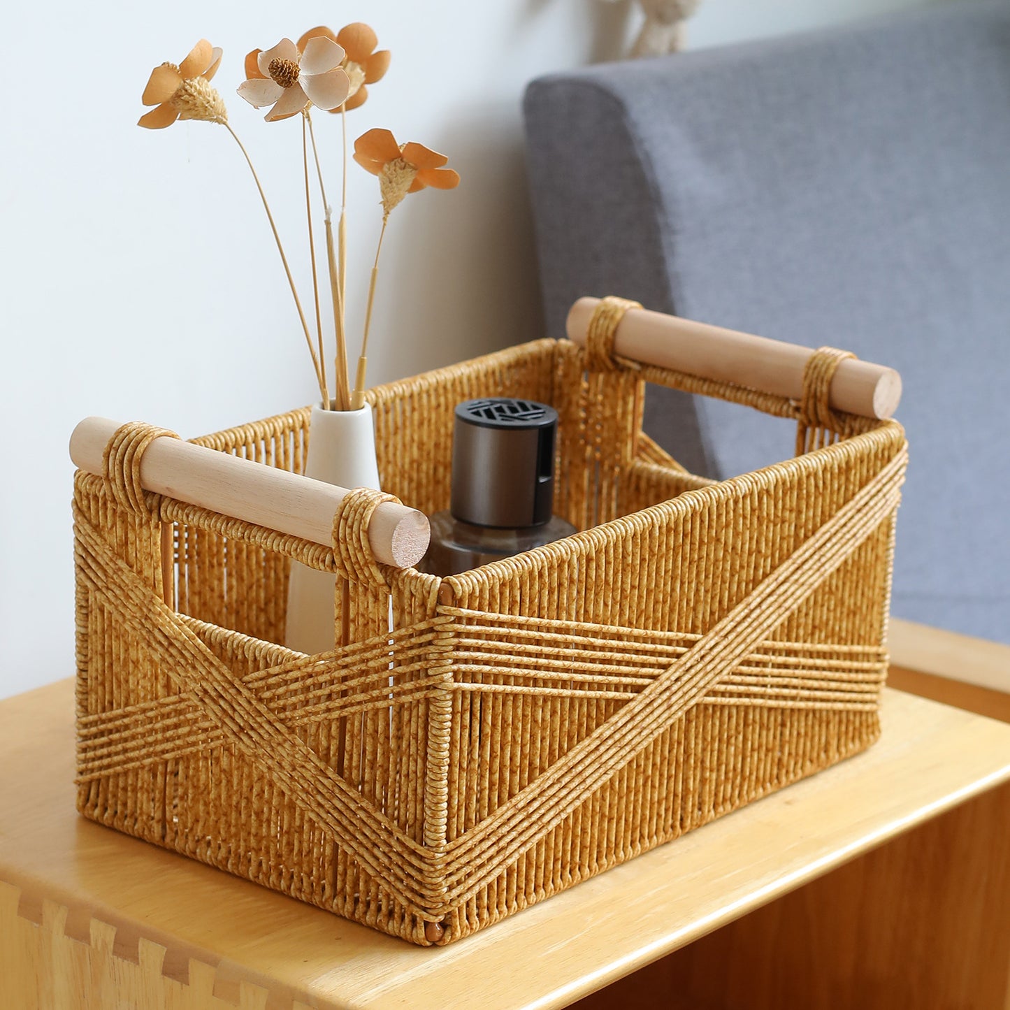 Unisex Funktionaler Aufbewahrungskorb mit ergonomischen Holzgriffen Brehn