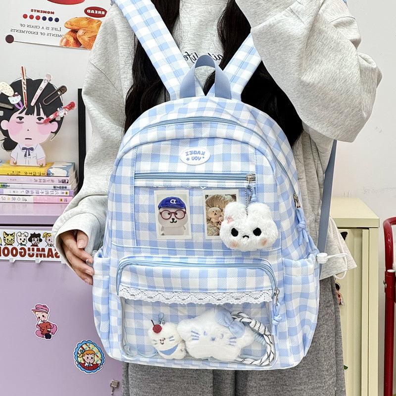 Transparente Fronttaschen Karomuster Rucksack Brehn