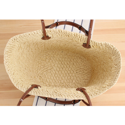 Strandtasche Aus Handgearbeitetem Naturmaterial mit Robustem Ledergriff Brehn