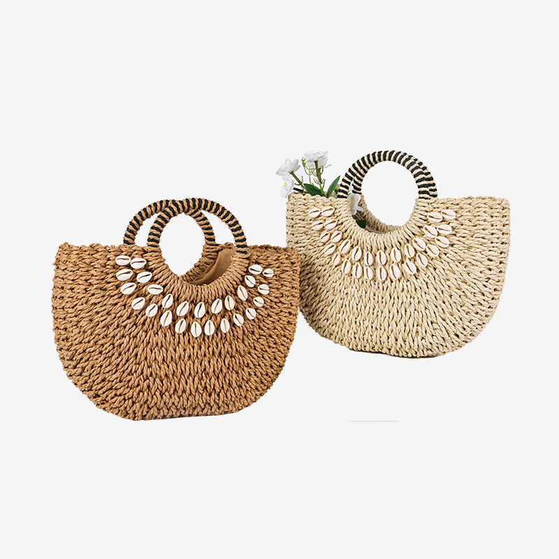 Damen Exklusive Korbtasche mit Muscheldekor Brehn