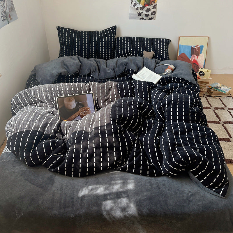 Premium Weiche Gestreifte Fleece Bettwäsche Set