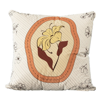 Decorative Square Cotton-Linen Throw Pillow Cover with Quilted Botanical Medallion