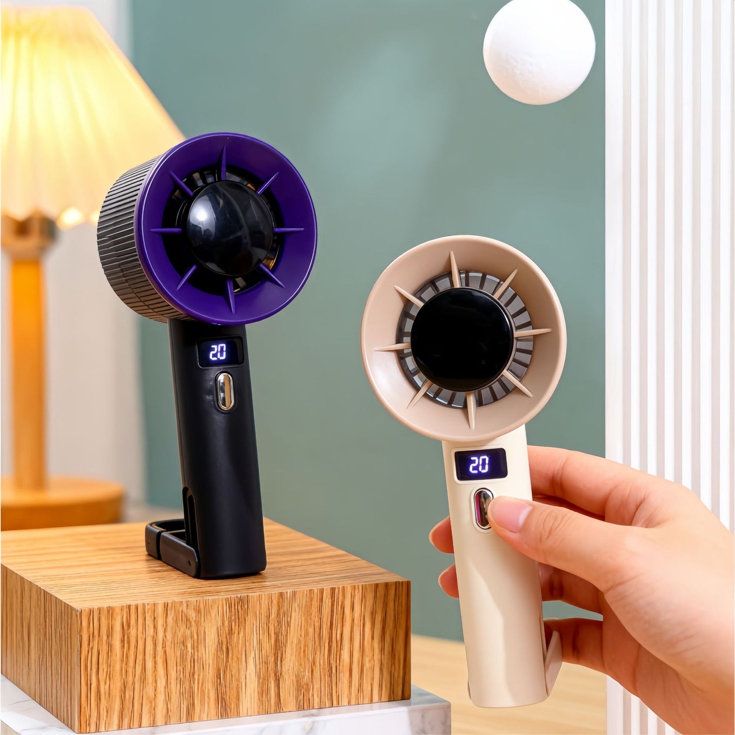 Damen tragbarer Tisch-Ventilator mit LCD-Display und USB-Ladefunktion Brehn