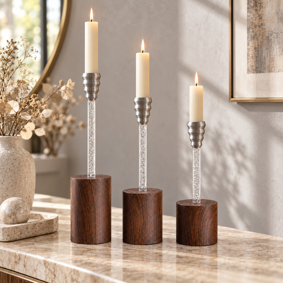 Dekoratives Glas und Holz
