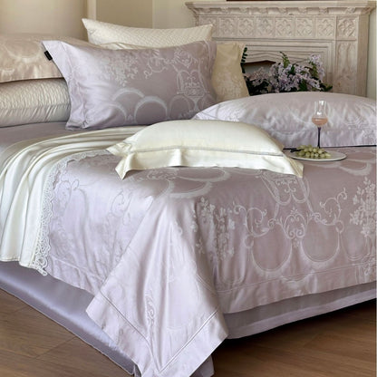 Premium Jacquard Damask Bettwäsche Ensemble mit gequilteten Euro Kissen