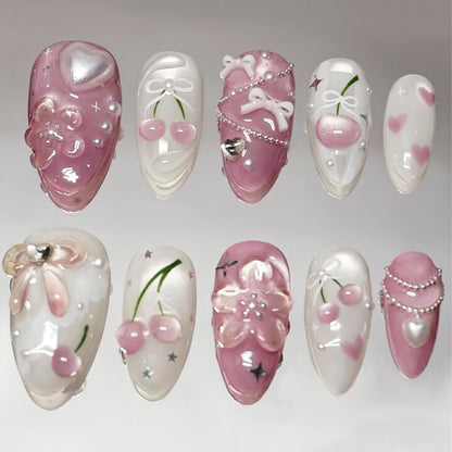 Dekorativer Kirschblüten Press-On Nagelkunst Set Brehn