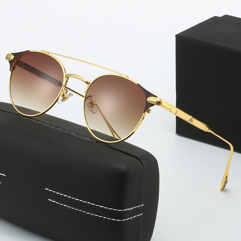 Damen runde Vintage-Sonnenbrille mit hochwertigem Metallrahmen und robustem Design Brehn