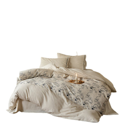 Bestickte Leinen-Bettbezugset mit Vintage-Patchwork-Blumenmuster