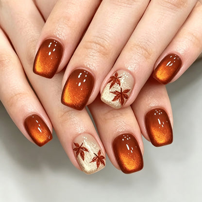 Herbst-Themen Press-On Nagelkunst Set mit Blattdesign Brehn