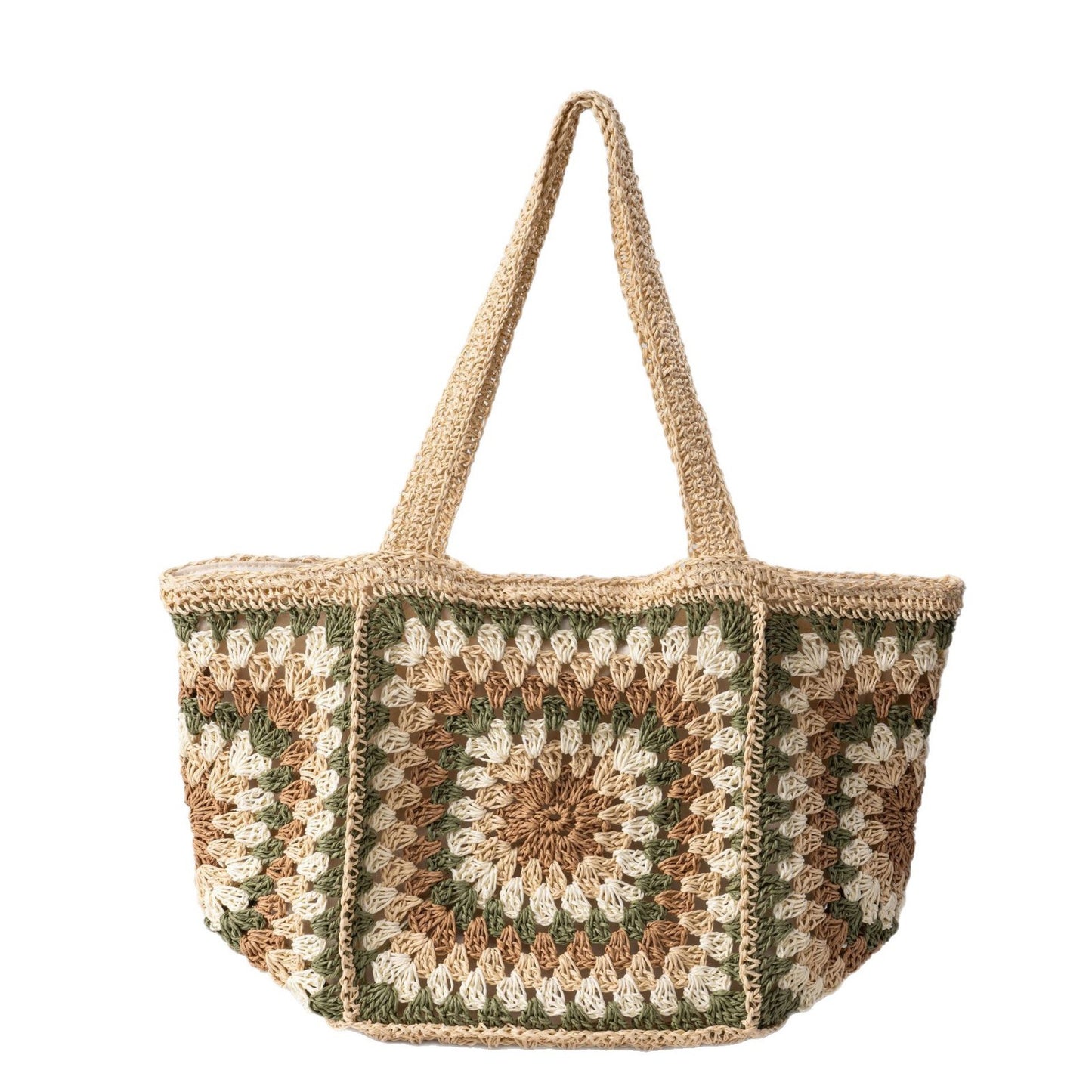 Strandtasche Aus Handgewebtem Naturmaterial mit Quadratischem Muster Brehn