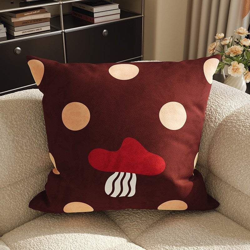 Plush Velvet Decorative Square Throw Pillow Cover with Cartoon Dog Family Illustration and Hidden Zipper