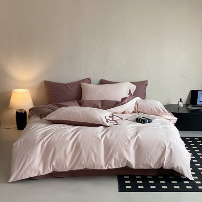 Elegantes Baumwollsatin-Bettwäscheset mit Wendefunktion und Bindebändern