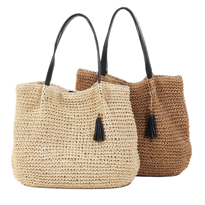 Damen Handgefertigte Tragetasche aus geflochtenem Naturmaterial mit elegantem Tassendetail Brehn