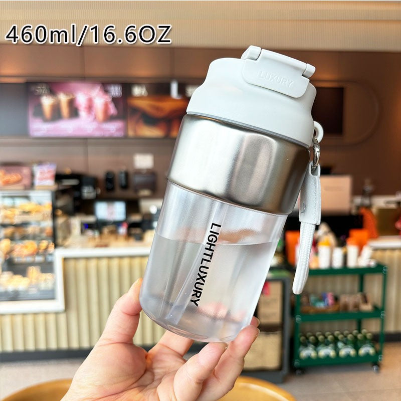 Damen isolierte Trinkflasche mit rutschfestem Silikonring und integriertem Strohhalm Brehn