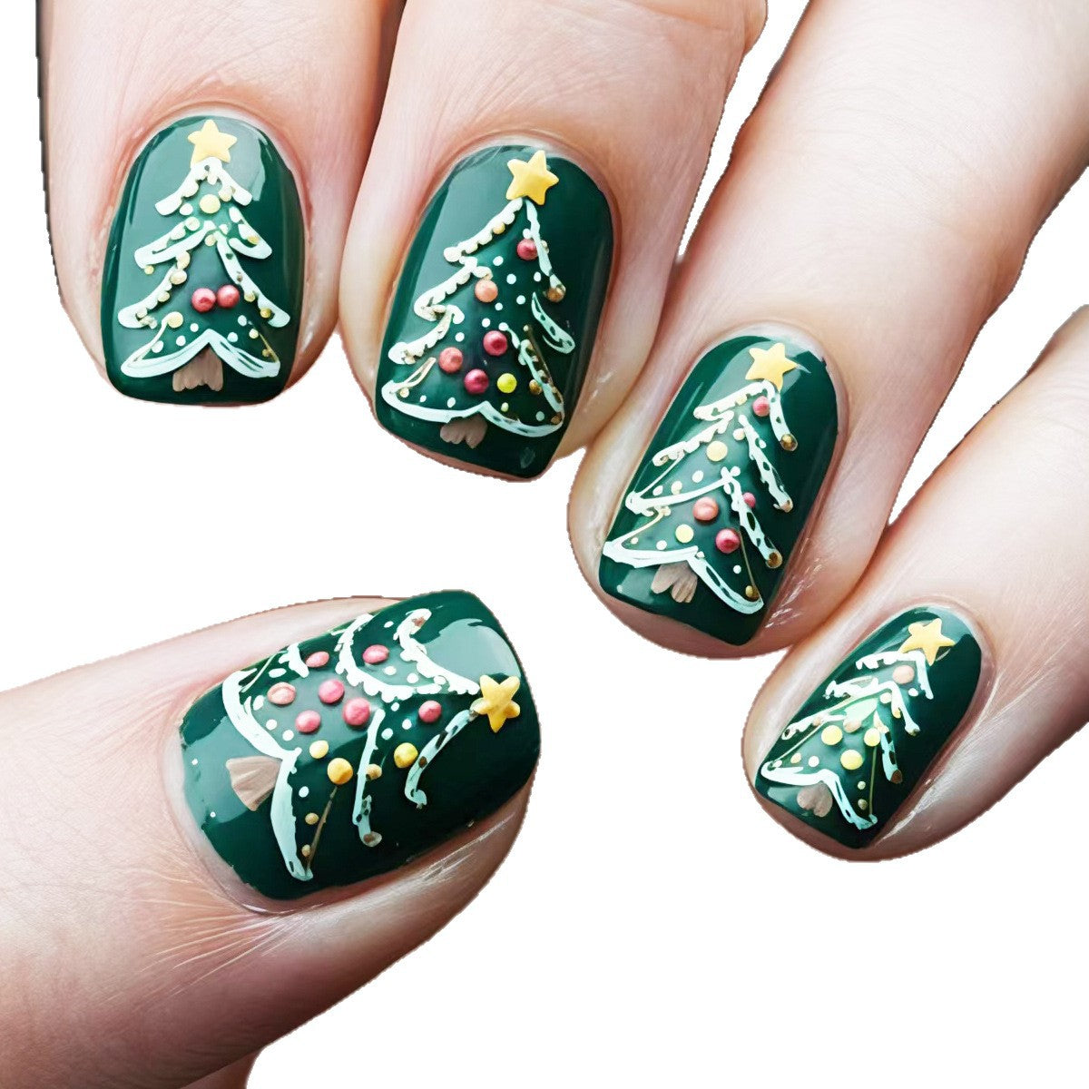 Festliche Kunstnägel mit Weihnachtsbaum-Motiv Brehn