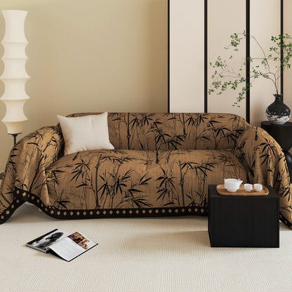 Reversible Jacquard Botanical Sofa Throw Slipcover with Anti-Slip Hem