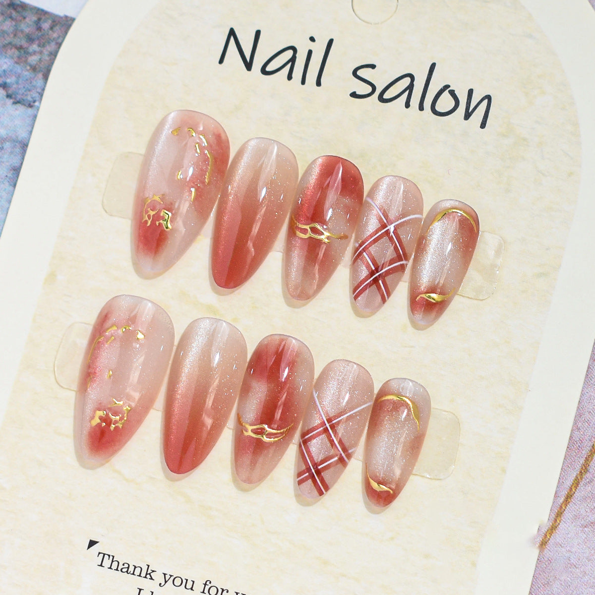 Künstlerisches Press-On-Nagelset mit Kirschblütenmuster Brehn