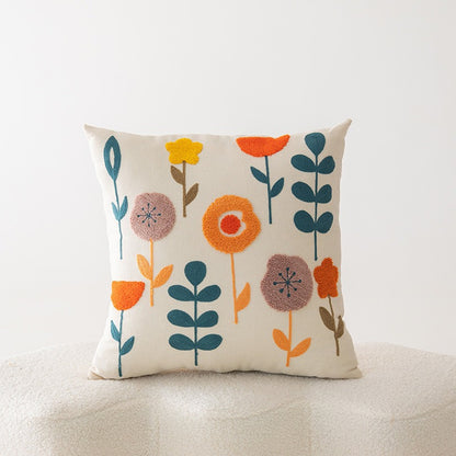 Bestickter Floral Baumwoll-Leinen Quadrat Kissenbezug mit verstecktem Reißverschluss und strukturiertem Appliqué