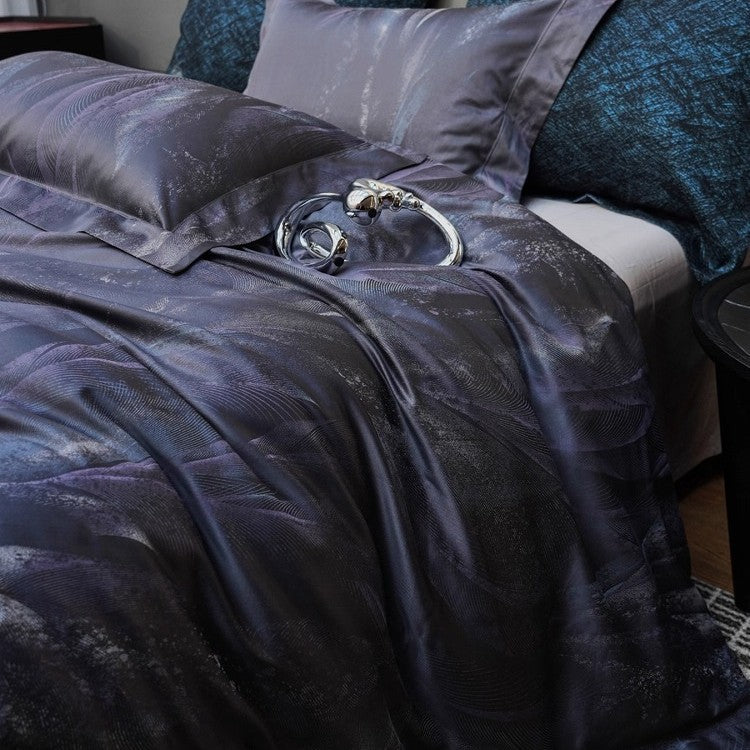 Seidiger Micro-Satin Abstract Wave Bettbezug Set mit verdecktem Verschluss und Kissenbezügen