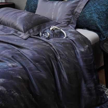 Seidiger Micro-Satin Abstract Wave Bettbezug Set mit verdecktem Verschluss und Kissenbezügen