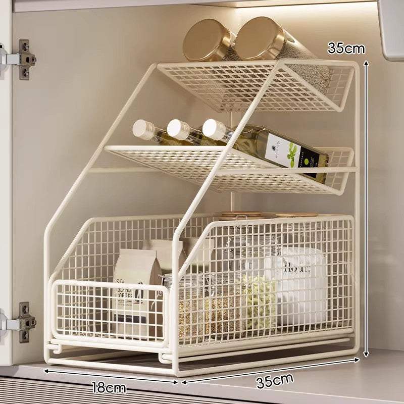 Unter-Schrank Gleitender Drei-Ebenen Mesh Korb Organizer mit Abnehmbaren Behältern