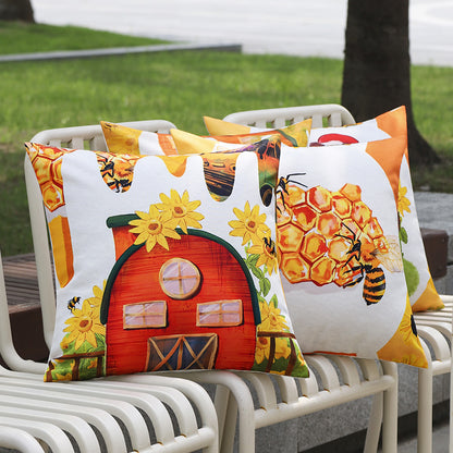 Quadratischer dekorativer Kissenbezug mit detailreichem Bienen‑ und Wabenprint Brehn