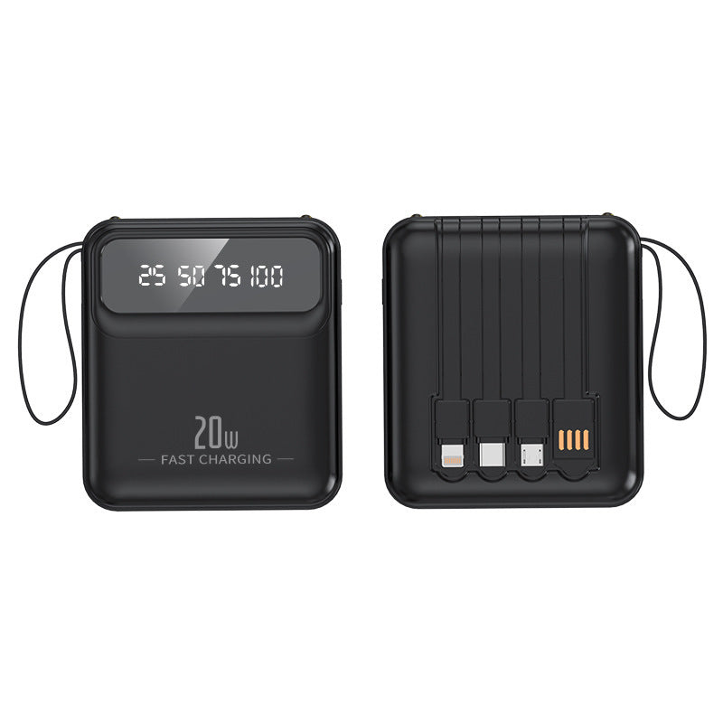 Tragbare Powerbank mit integrierten Ladekabeln und digitaler Kapazitätsanzeige Brehn