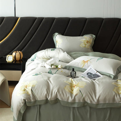 Luxuriöse Satin-Bettwäsche-Garnitur mit geometrischem Jacquardmuster und Satinbesatz Brehn