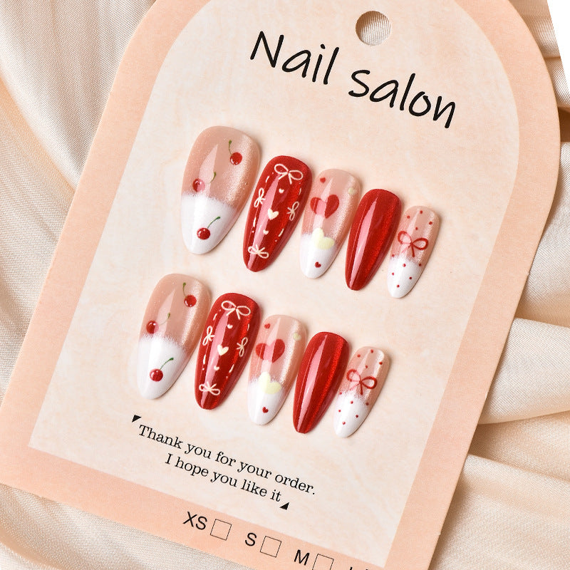 Kreatives Cherry-Design Press-On Nagelset Brehn