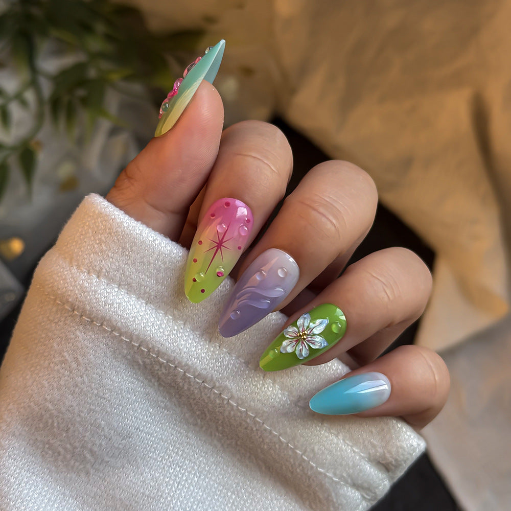 Künstlerisches Floral-Verzierte Press-On Nagelset Brehn