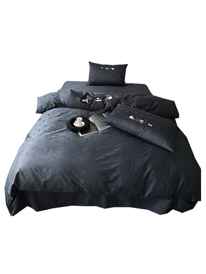 Fein gewebtes Baumwollsatin-Bettwäsche-Set mit Panda-Stickerei und Bambus-Jacquard