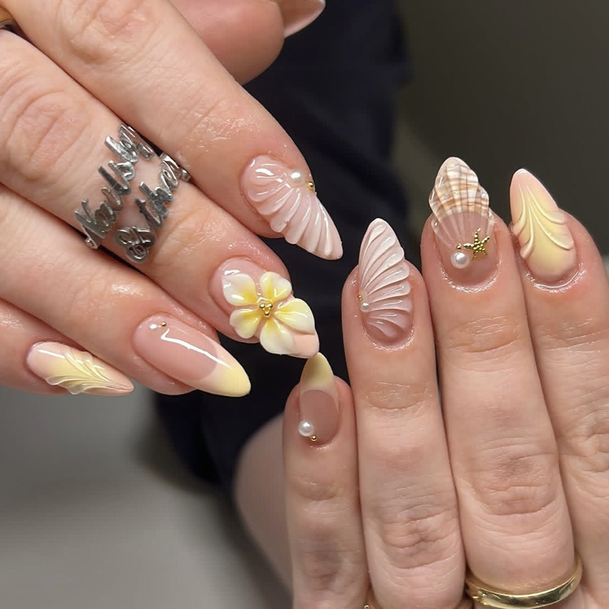 3D Floral Design Stiletto Nail Art Extensions Brehn