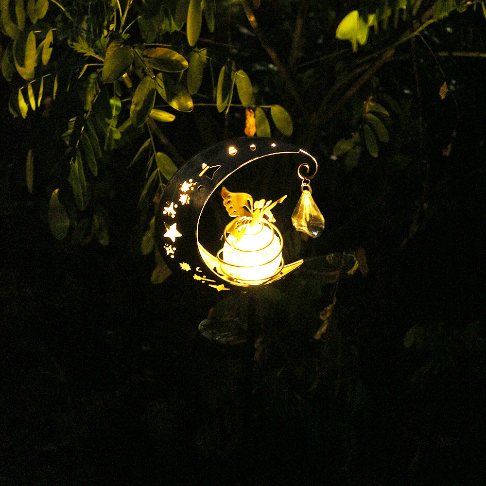 Dekorative Halbmonden Solar Gartenstecker Lampe Mit Hängender Kristallkugel Und Schmetterling Brehn