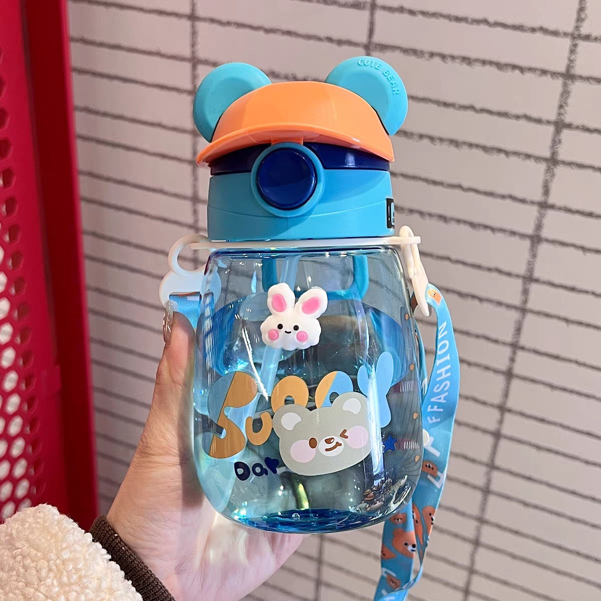 Damen Verspielte Kindertrinkflasche mit integriertem Strohhalm Brehn