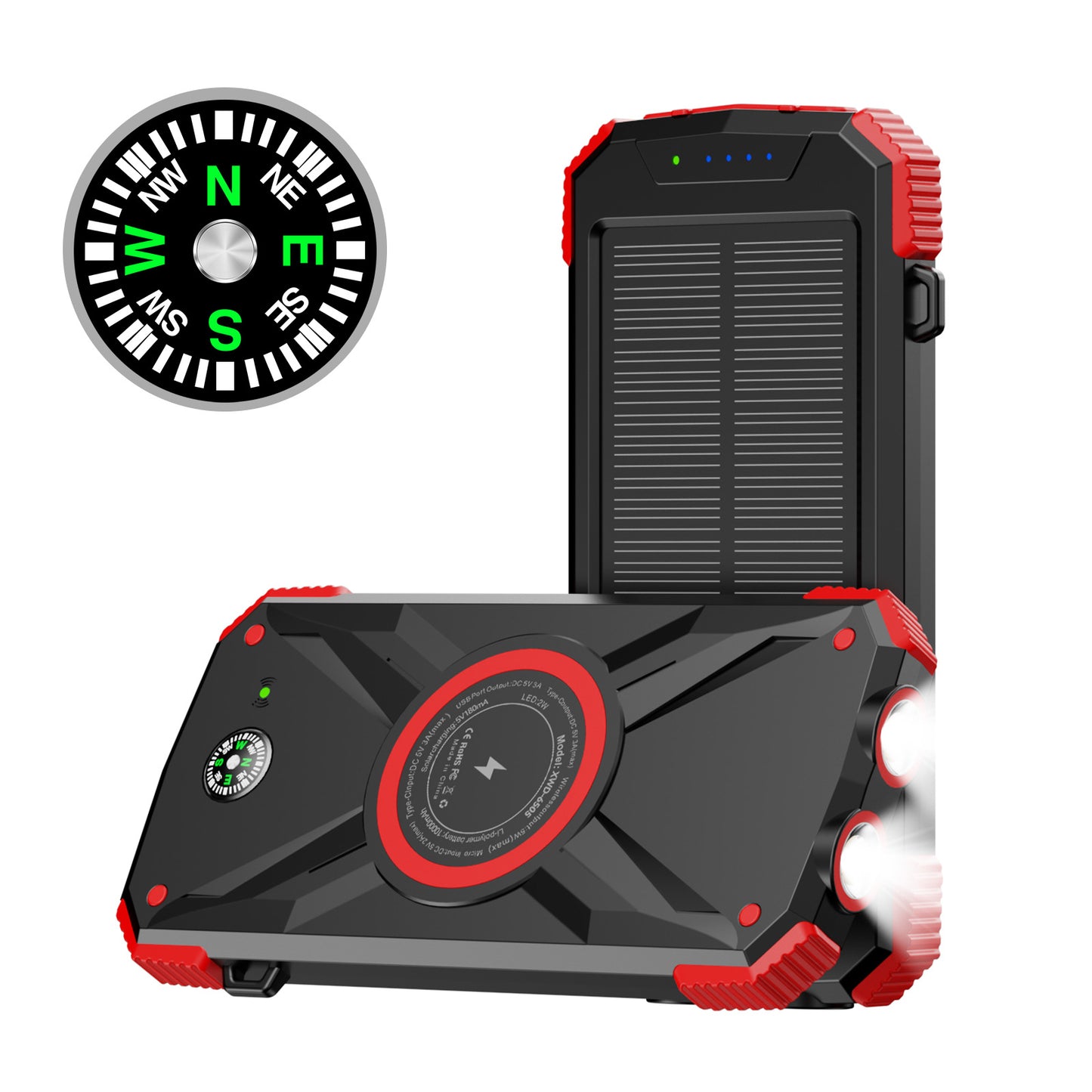 Solarbetriebene Powerbank mit Integriertem Kompass und LED-Licht Brehn