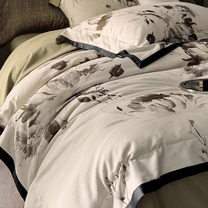 Blumendruck Baumwollsatin Bettbezug Set mit Wendeseite und Paspelrand