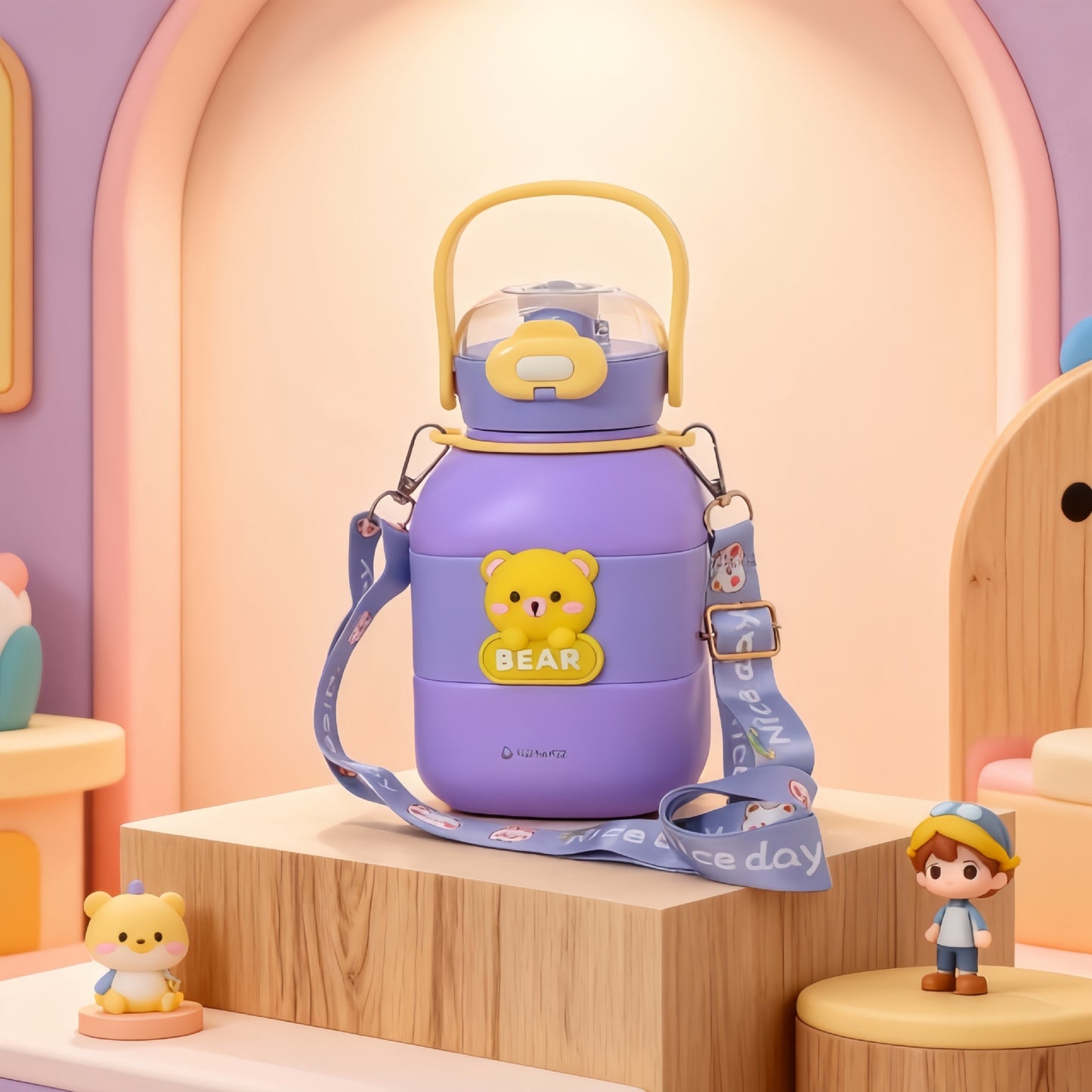 Damen Isolierte Trinkflasche mit integriertem Tragegurt und Tiermotiv Brehn