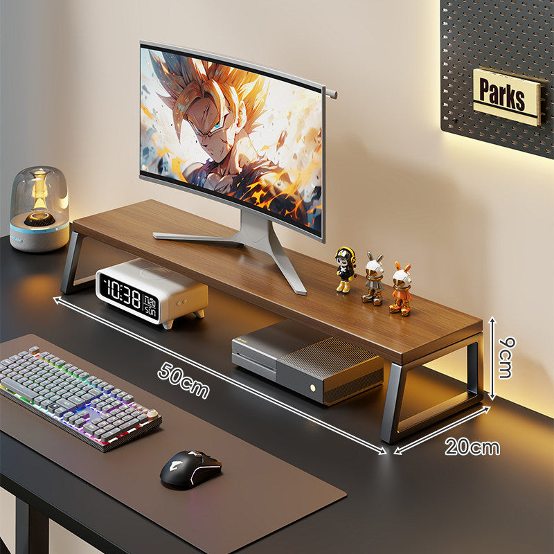 Gekrümmter Holz-Top Monitorständer mit Metallrahmen und Unterregal-Organizer