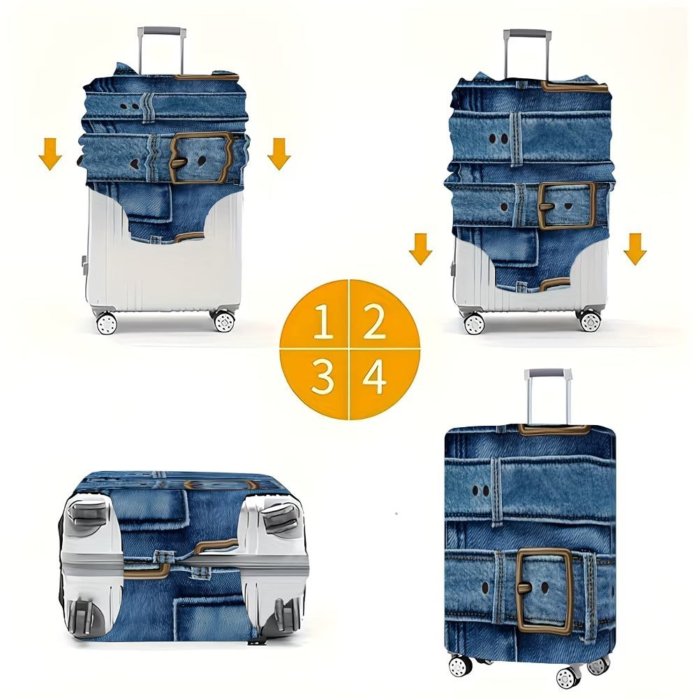 Unisex nan stylische Kofferhülle mit Denim-Gürtel-Motiv, elastischer Schutzüberzug für Rollkoffer Brehn