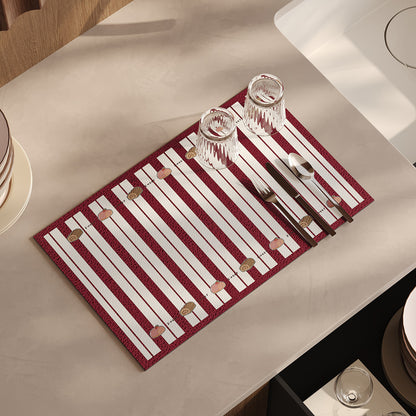 Striped Faux-Leather Table Placemat with Decorative Snail Print