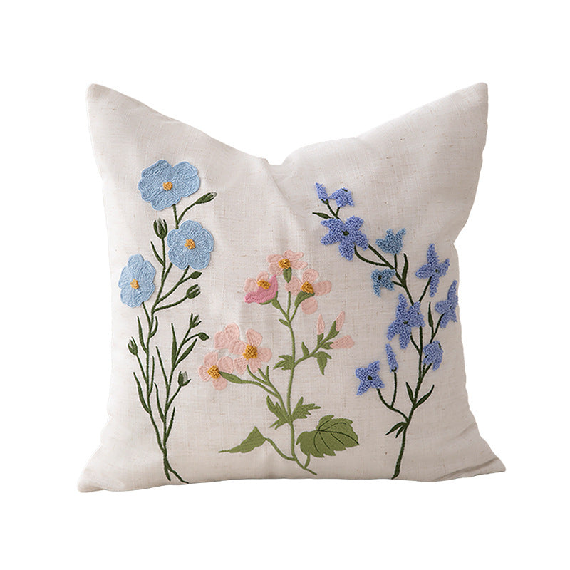 Zierkissenbezug Leinenoptik mit handgestickten Wildblumen und verdecktem Reißverschluss Brehn