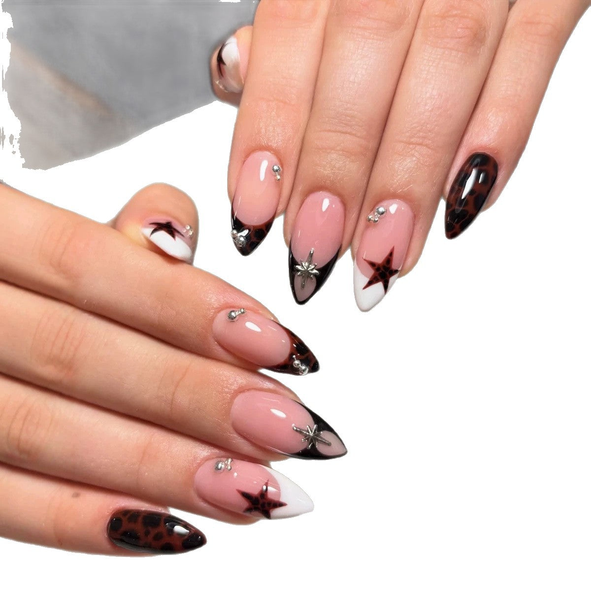 Künstlerischer mit Sternen verzierten Press-On Nagelset Brehn