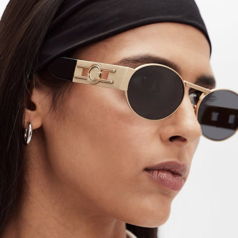 Damen runde Sonnenbrille mit modischem Metallrahmen und UV-Schutz Brehn