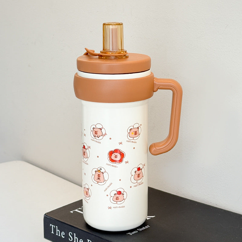 Damen Isolierte Trinkflasche mit praktischem Tragegriff und lustigem Tierdesign Brehn