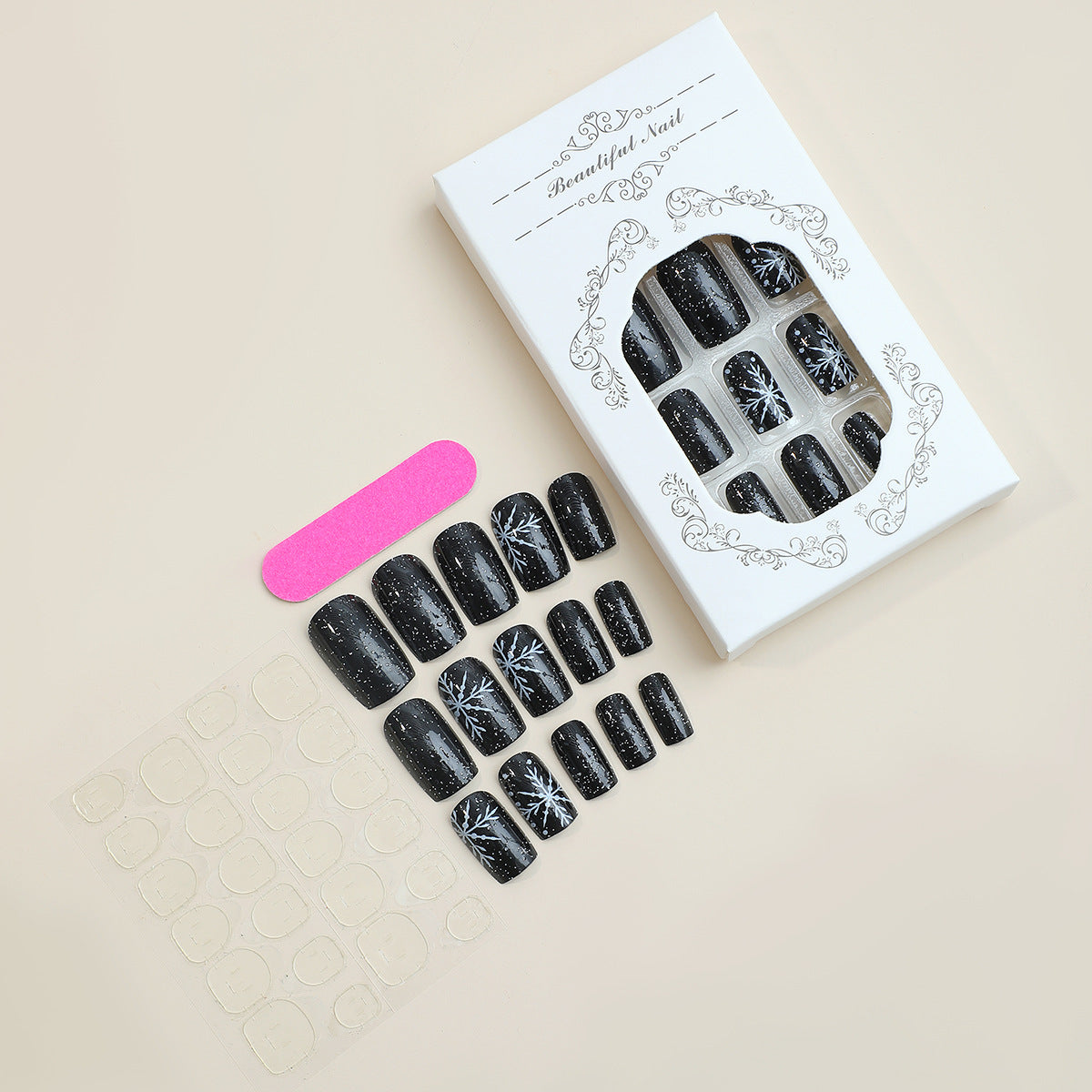 Künstlerisches Press-On Nagelset mit schickem Schneeflocken-Design Brehn