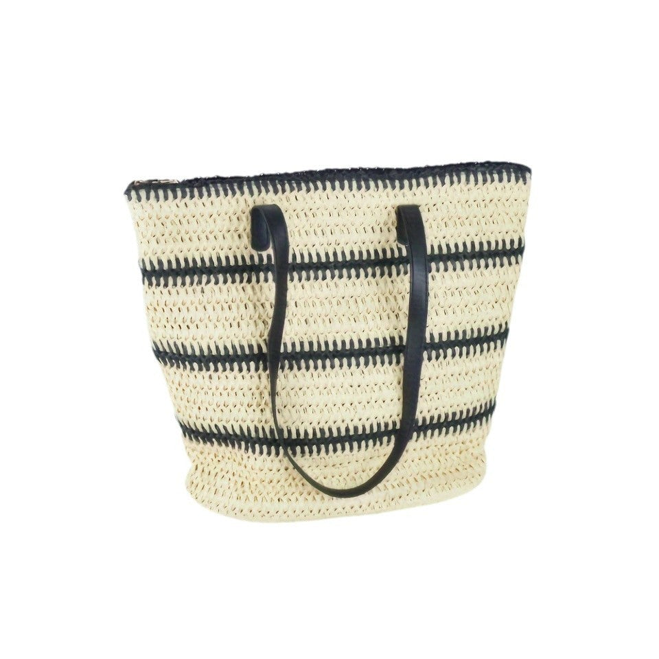 Elegante Raffia Einkaufstasche mit Ledergriffen Brehn