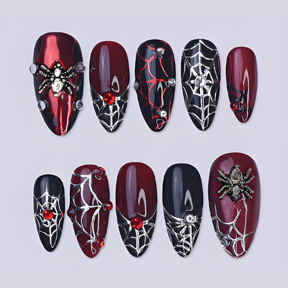 Halloween Kunstnagelset mit Spinnen- und Netzdesigns Brehn