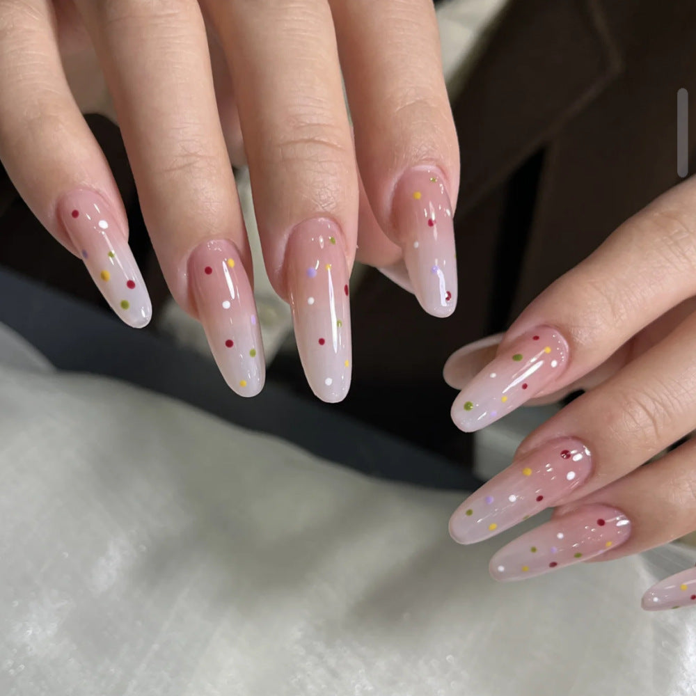 Premium Künstlerische Press-On Nagelspitzen Set mit Bunten Punkten Brehn