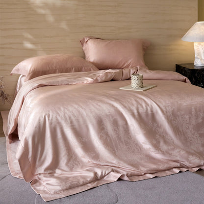 Luxus Jacquard Blattmuster Sateen Bettwäsche-Set mit verdezippertem Reißverschluss